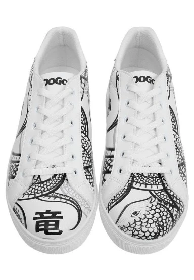 Men Vegan Leather White Sneakers - The Power Of The Dragon Design - 