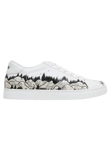 Men Vegan Leather White Sneakers - Mountain Explorer Design - 