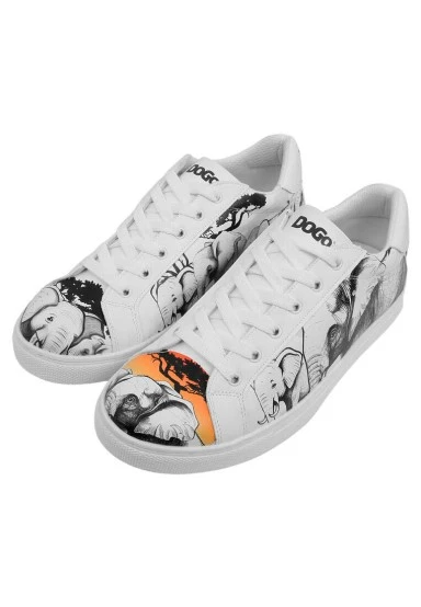 Men Vegan Leather White Sneakers - Sunset Animals Design - 