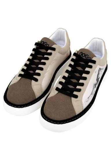 Men Vegan Leather White Sneakers - Japanese in Red Design - 