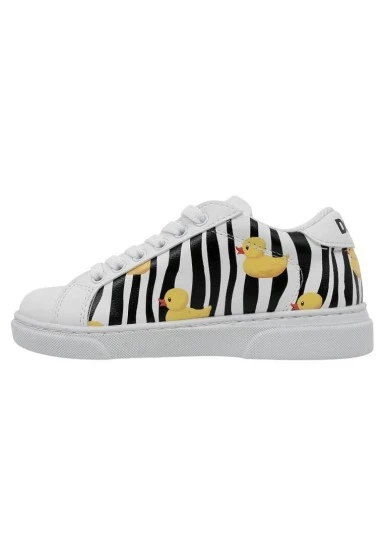 Unisex Çocuk Vegan Deri Beyaz Sneakers - Ducky Tasarım - 