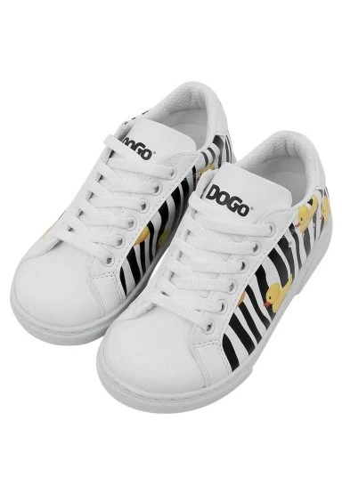 Unisex Çocuk Vegan Deri Beyaz Sneakers - Ducky Tasarım - 