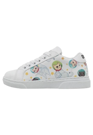 Unisex Çocuk Vegan Deri Beyaz Sneakers - Cats of Space Tasarım - 