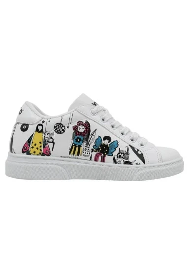 Unisex Çocuk Vegan Deri Beyaz Sneakers - Party Tasarım - 