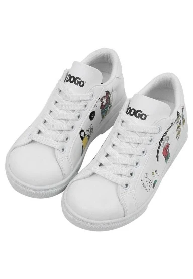 Unisex Çocuk Vegan Deri Beyaz Sneakers - Party Tasarım - 