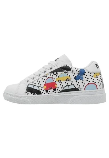 Unisex Çocuk Vegan Deri Beyaz Sneakers - Just Go Somewhere Tasarım - 