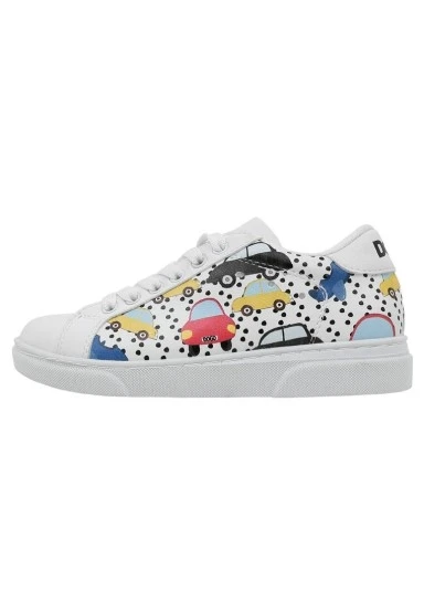 Unisex Çocuk Vegan Deri Beyaz Sneakers - Just Go Somewhere Tasarım - 