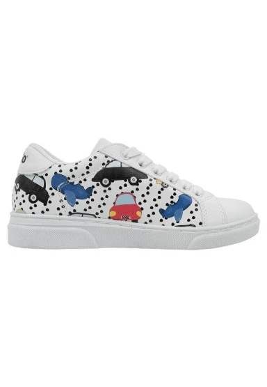 Unisex Çocuk Vegan Deri Beyaz Sneakers - Just Go Somewhere Tasarım - 