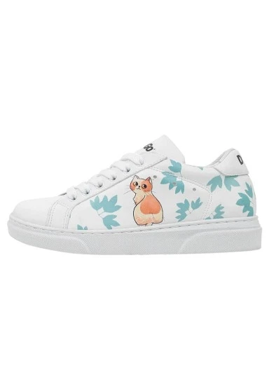 Unisex Çocuk Vegan Deri Beyaz Sneakers - Everything is Gonna Be Purrfect Tasarım - 