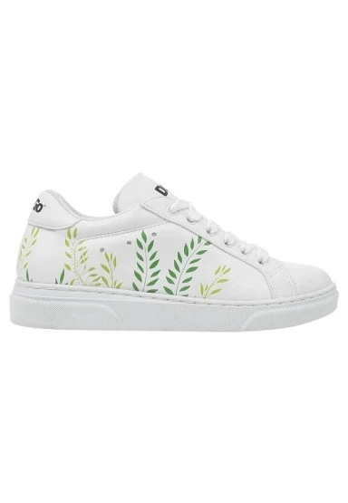 Unisex Çocuk Vegan Deri Beyaz Sneakers - It's Not Easy Being Green Tasarım - 