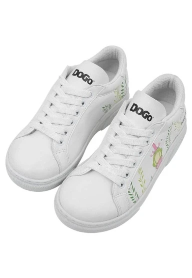 Unisex Çocuk Vegan Deri Beyaz Sneakers - It's Not Easy Being Green Tasarım - 