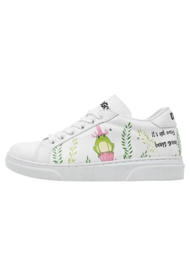 Unisex Çocuk Vegan Deri Beyaz Sneakers - It's Not Easy Being Green Tasarım - 