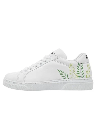 Unisex Çocuk Vegan Deri Beyaz Sneakers - It's Not Easy Being Green Tasarım - 