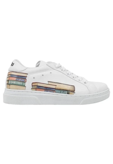 Unisex Çocuk Vegan Deri Beyaz Sneakers - The Wise Owl Tasarım - 