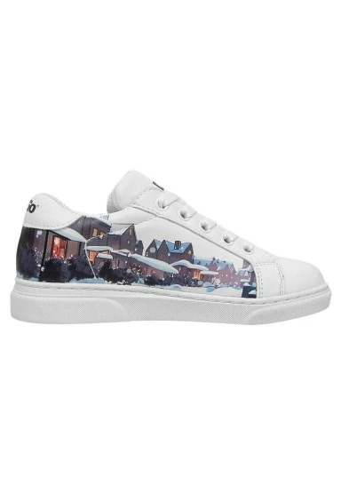 Unisex Çocuk Vegan Deri Beyaz Sneakers - Mr Bear Tasarım - 