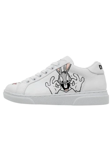 Unisex Çocuk Vegan Deri Beyaz Sneakers - Warner Bros What's up Doc Bugs Bunny Tasarım - 