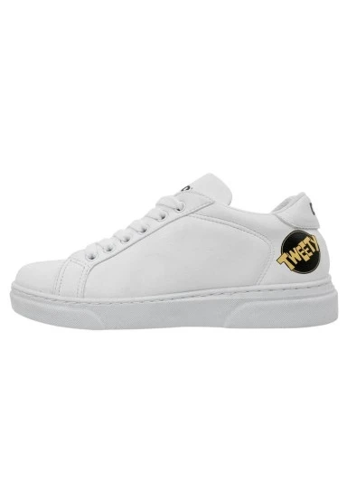 Unisex Çocuk Vegan Deri Beyaz Sneakers - Warner Bros Best of Tweety and Sylvester Tasarım - 
