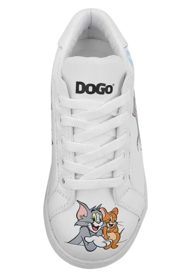 Unisex Çocuk Vegan Deri Beyaz Sneakers - Warner Bros Tom ve Jerry Together-and-Apart Tasarım - 