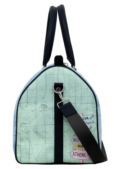 Unisex Cuir Vegan Bleu Sac de Voyage - Ready to Travel Motif - 
