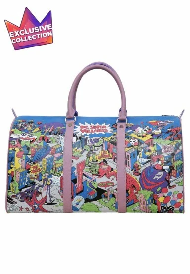 Unisex Cuir Vegan Bleu Sac de Voyage - Warner Bros Dc Villains Motif - 
