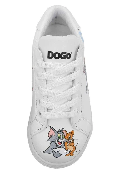 Enfants Cuir Vegan Blanc Baskets - Warner Bros Tom et Jerry Together-and-Apart Motif - 