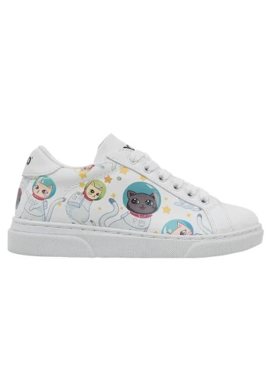 Unisex Enfants Vegan Blanc Baskets - Cats of Space Motif - 