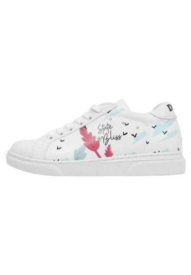 Enfants Cuir Vegan Blanc Baskets - State Of Bliss Motif - 