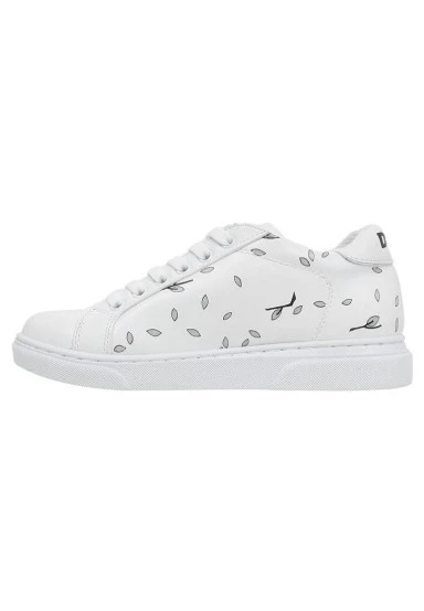 Enfants Cuir Vegan Blanc Baskets - Lemur Motif - 