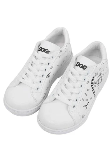 Enfants Cuir Vegan Blanc Baskets - Lemur Motif - 