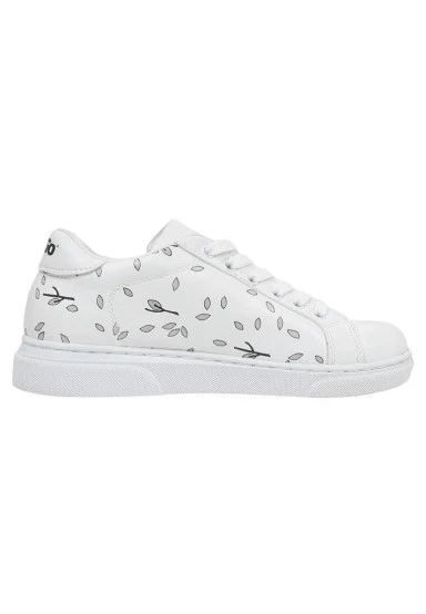 Enfants Cuir Vegan Blanc Baskets - Lemur Motif - 