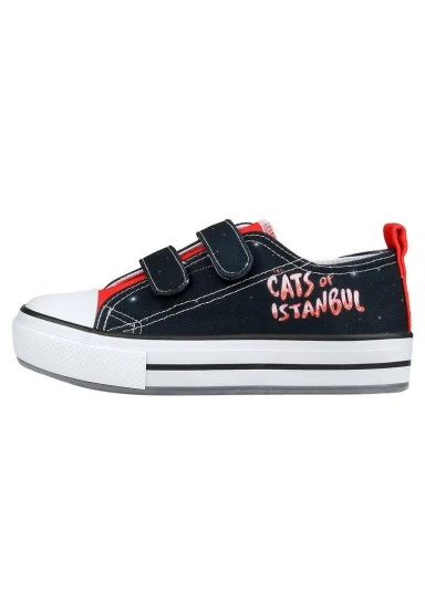 Unisex Kids Vegan Black Light-Up Velcro Sneakers - Paws on Taksim Design - 