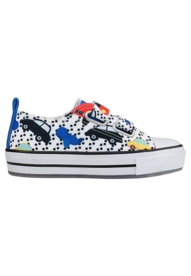 Unisex Kids Vegan White Light-Up Velcro Sneakers - Just Go Somewhere Design - 