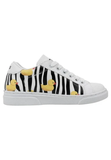 Unisex Kids Vegan Leather White Sneakers - Ducky Design - 
