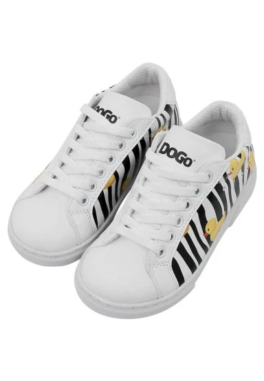 Unisex Kids Vegan Leather White Sneakers - Ducky Design - 