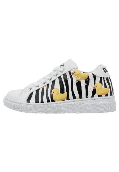 Unisex Kids Vegan Leather White Sneakers - Ducky Design - 
