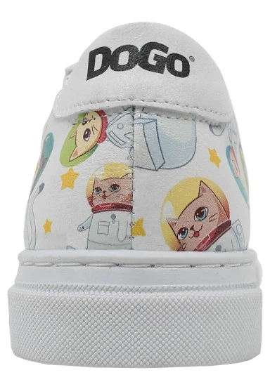 Unisex Kids Vegan Leather White Sneakers - Cats of Space Design - 
