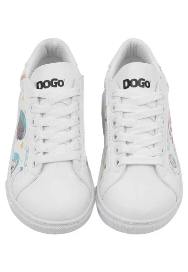 Unisex Kids Vegan Leather White Sneakers - Cats of Space Design - 