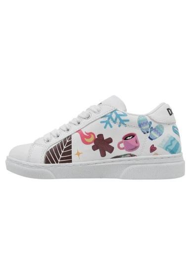 Unisex Kids Vegan Leather White Sneakers - Bitter Sweet Winter Design - 