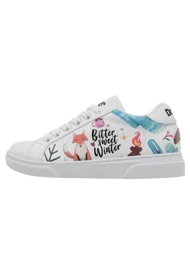 Unisex Kids Vegan Leather White Sneakers - Bitter Sweet Winter Design - 