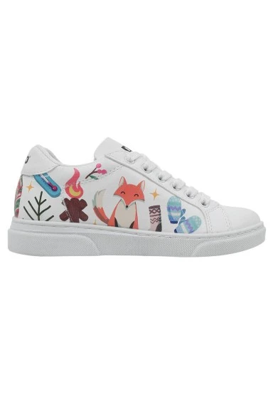 Unisex Kids Vegan Leather White Sneakers - Bitter Sweet Winter Design - 