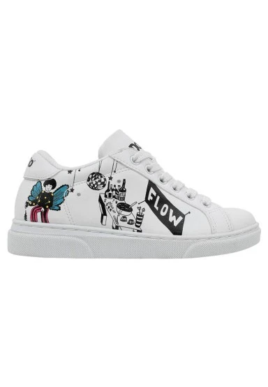 Unisex Kids Vegan Leather White Sneakers - Party Design - 