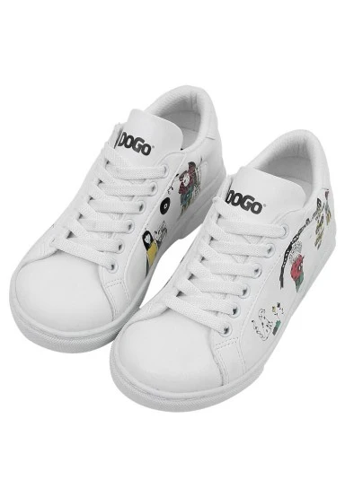 Unisex Kids Vegan Leather White Sneakers - Party Design - 