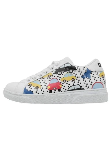 Unisex Kids Vegan Leather White Sneakers - Just Go Somewhere Design - 