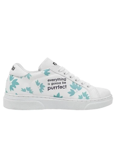 Unisex Kids Vegan Leather White Sneakers - Everything is Gonna Be Purrfect Design - 
