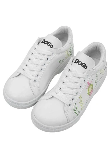 Unisex Kids Vegan Leather White Sneakers - It's Not Easy Being Green Design - 