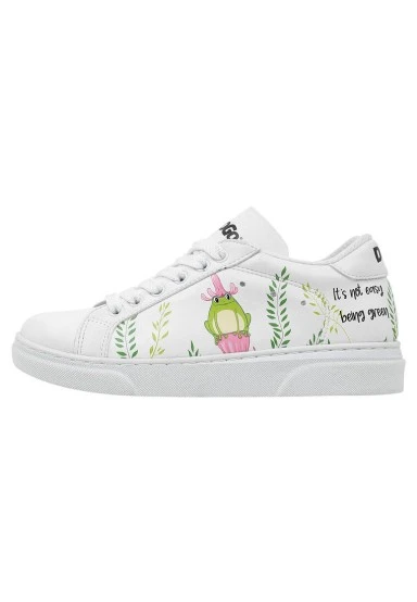 Unisex Kids Vegan Leather White Sneakers - It's Not Easy Being Green Design - 