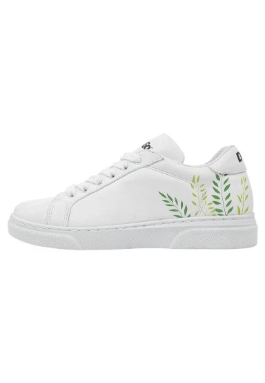 Unisex Kids Vegan Leather White Sneakers - It's Not Easy Being Green Design - 