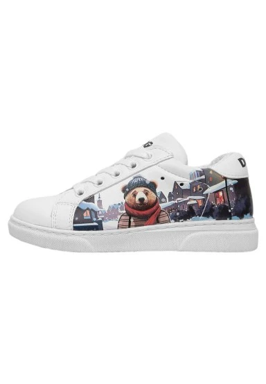 Unisex Kids Vegan Leather White Sneakers - Mr Bear Design - 
