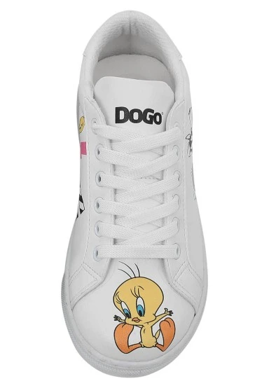 Unisex Kids Vegan Leather White Sneakers - Warner Bros Best of Tweety and Sylvester Design - 