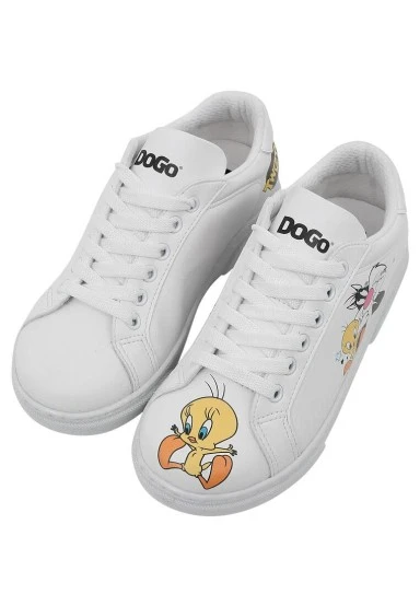 Unisex Kids Vegan Leather White Sneakers - Warner Bros Best of Tweety and Sylvester Design - 